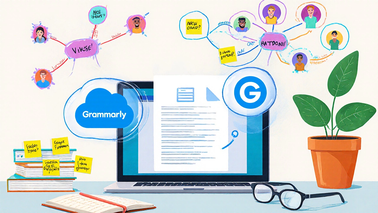 A tidy home office with laptop, notebook, sticky notes, and a wall mind map of niche ideas.